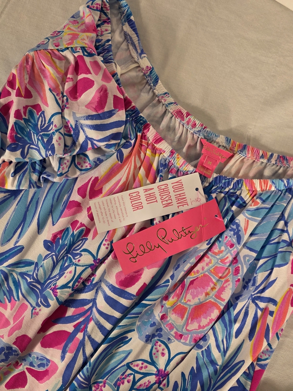NWT Lilly Pulitzer Samia Off Shoulder Romper M, Resort White Rainforest Retreat - Picture 2 of 12